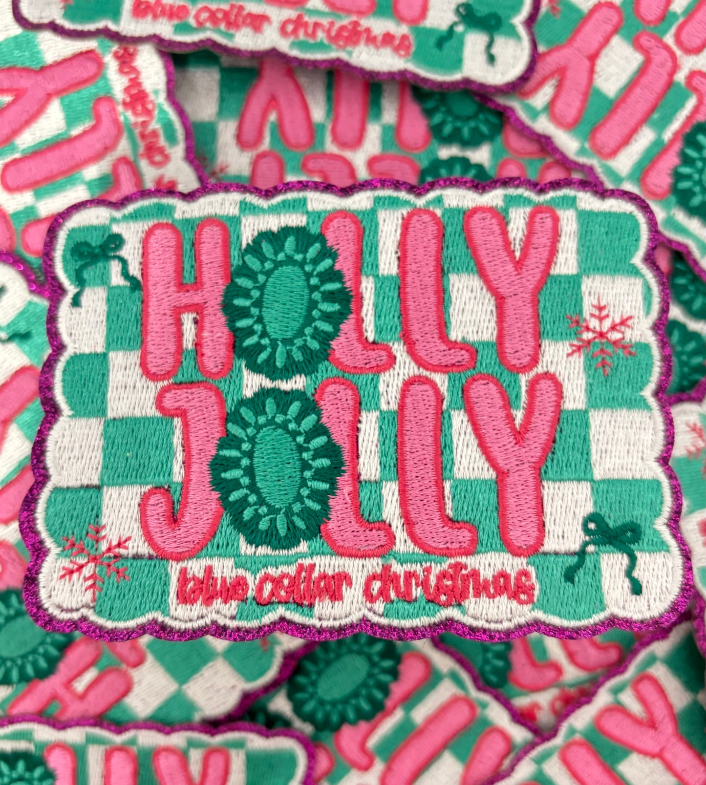 Iron On Patch - Holly Jolly Blue Collar