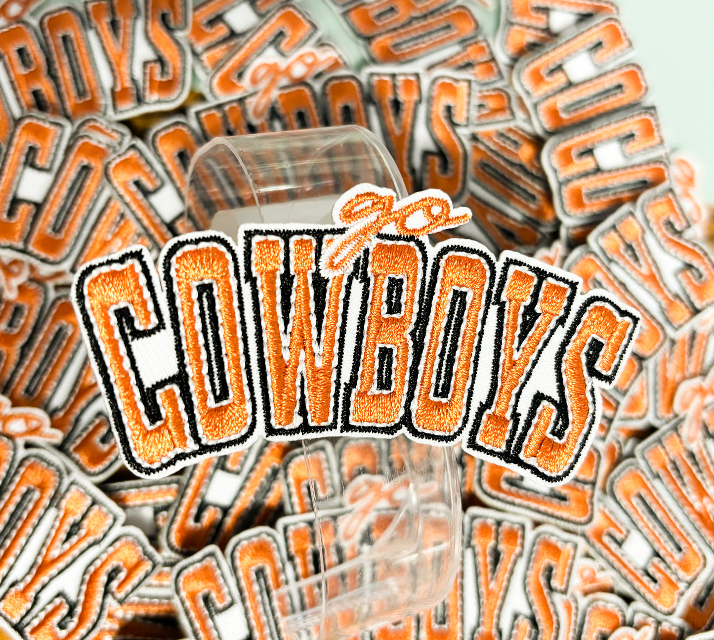Iron On Patch - Go Cowboys orange