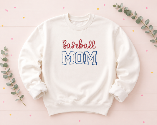 Baseball Stitch Mom - Embroidered Sweatshirt