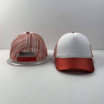Candy Cane - Glitter Brim Checkered Trucker Hat