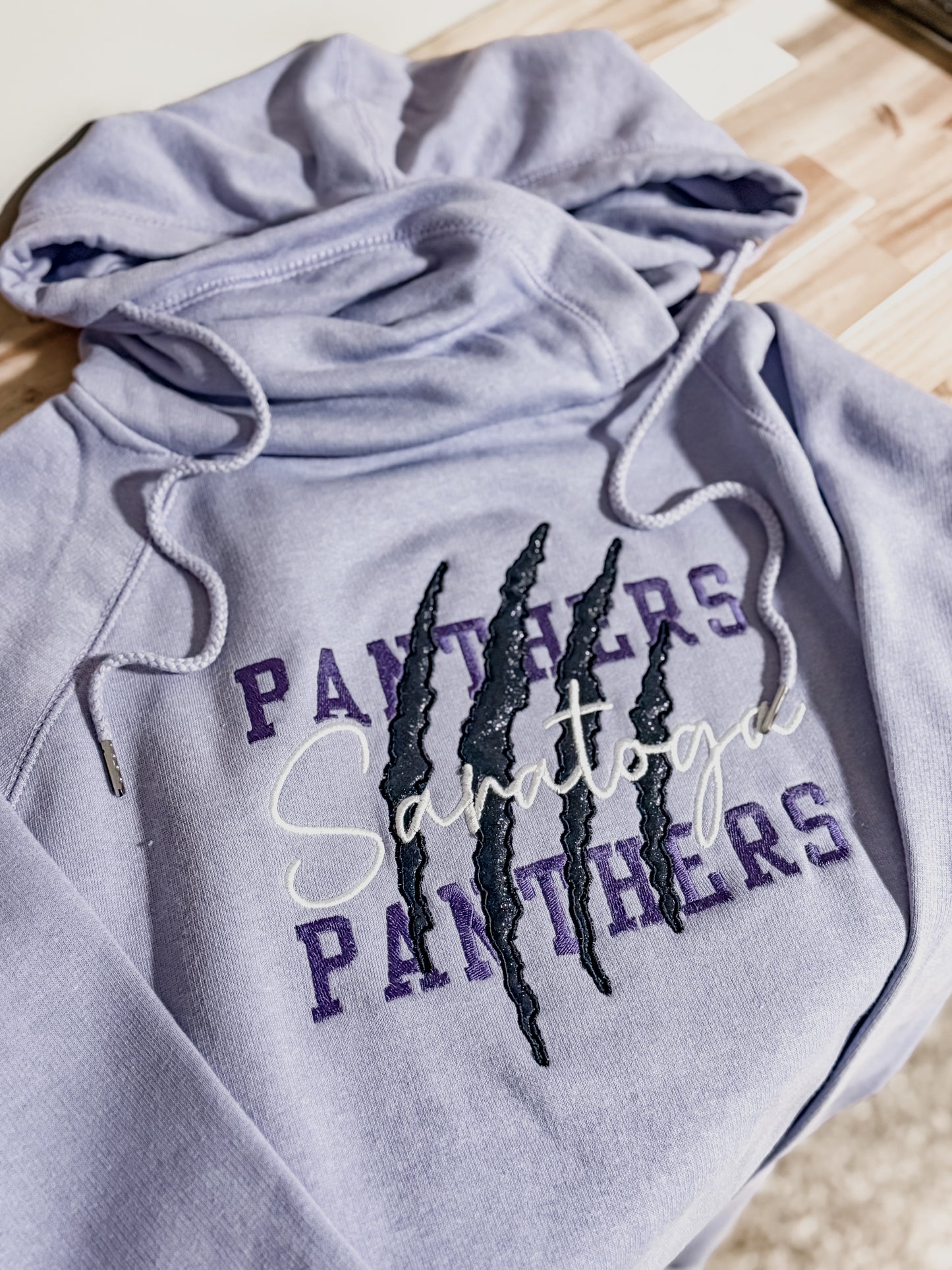 Embroidered Glitter Funnel Neck Hoodie - Panthers