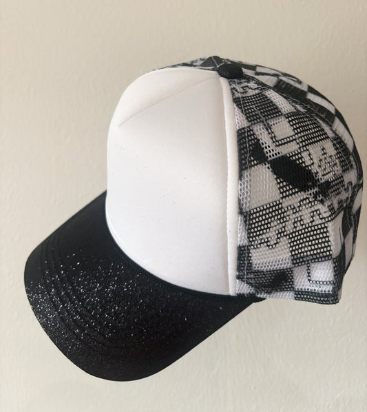 Football Glitter Brim Checkered Trucker Hat