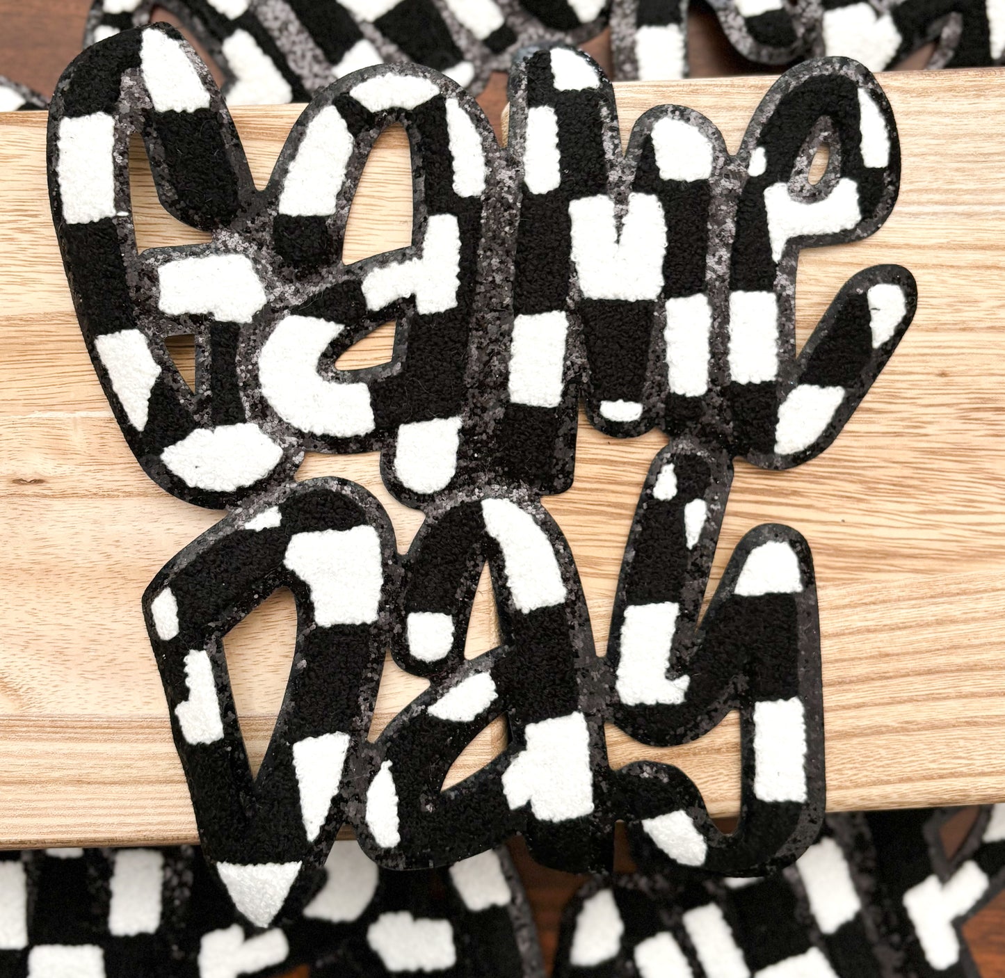 Iron On Adult Chenille Patch - Checkered Game Day