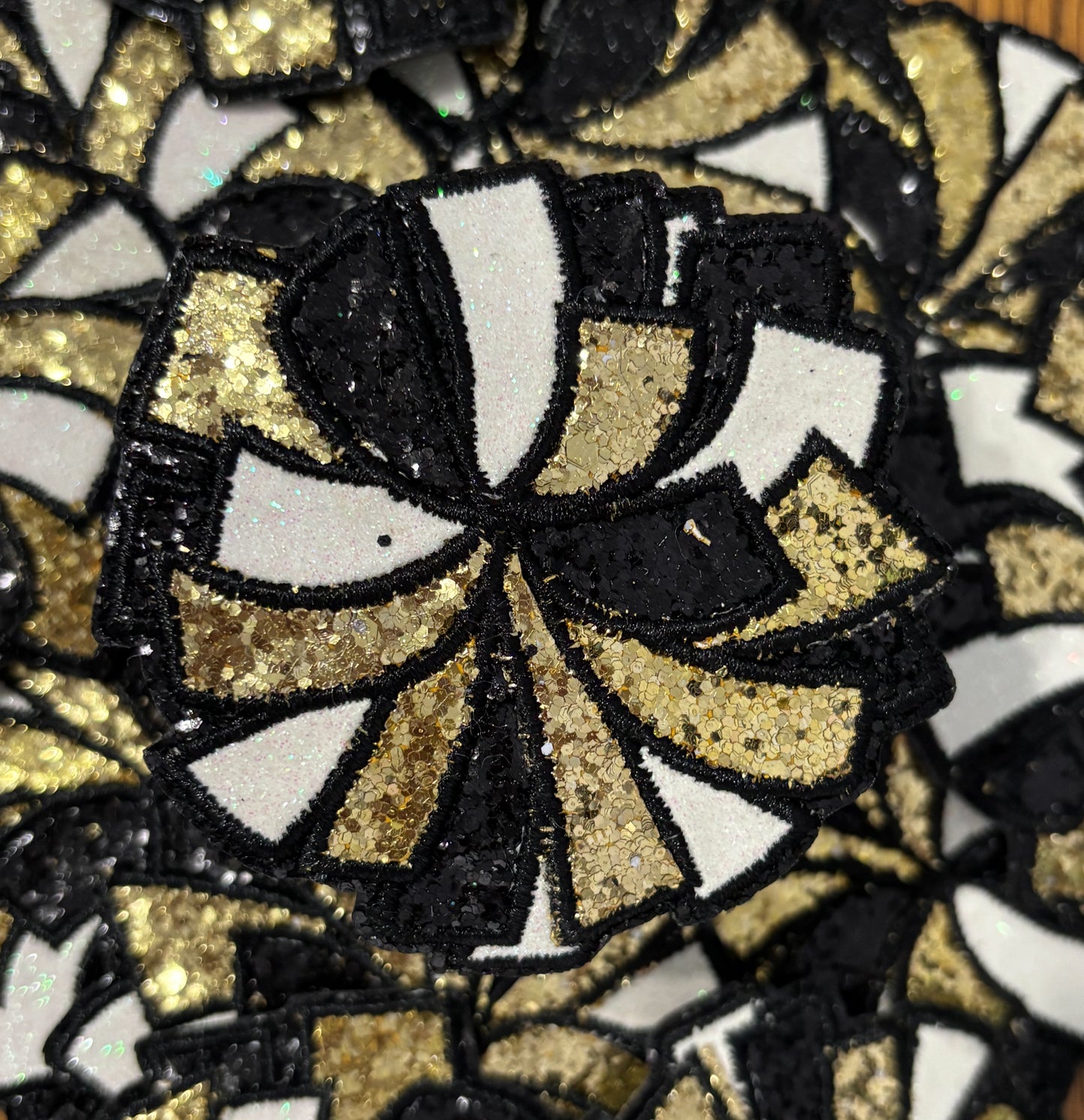 Iron On Patch - Gold 3 glitter Pom