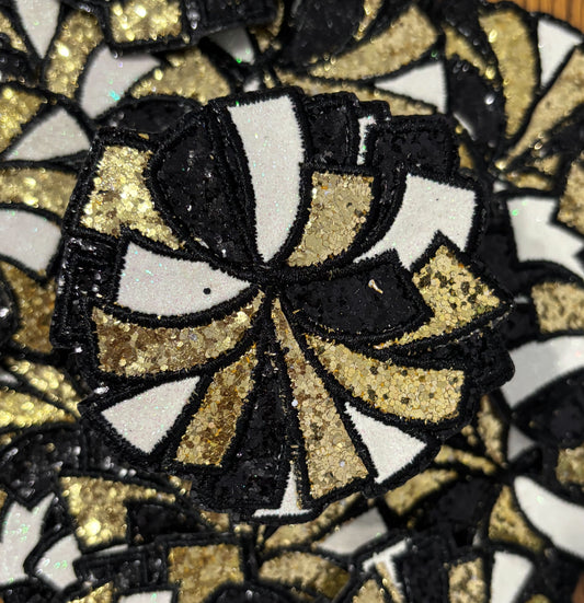 Iron On Patch - Gold 3 glitter Pom
