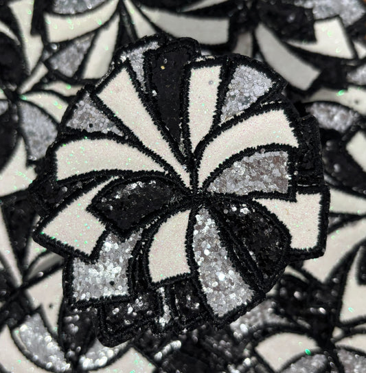 Iron On Patch - Black 3 glitter Pom